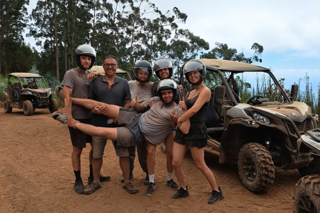 Group of friends enjoying a guided buggy tour in Madeira