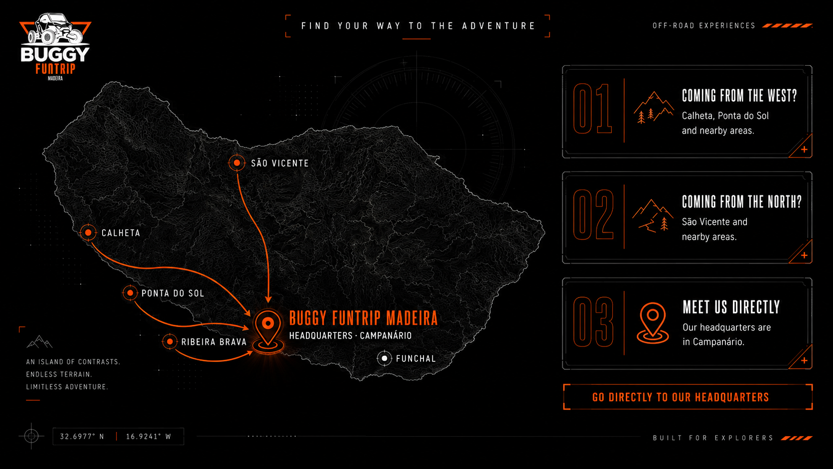 Map showing how to reach Buggy Fun Trip Madeira headquarters in Campanário